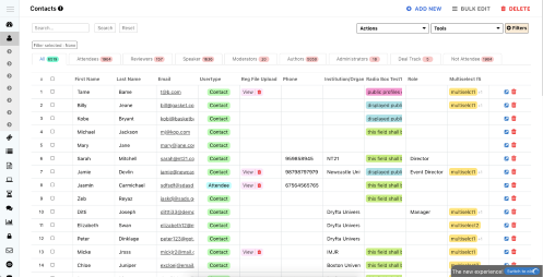 Contact management list in Dryfta Event CRM