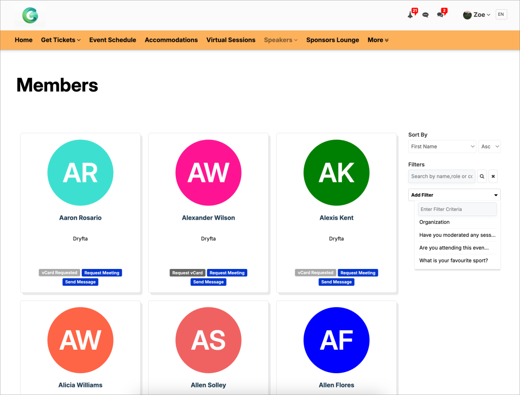 Searchable professional member directory