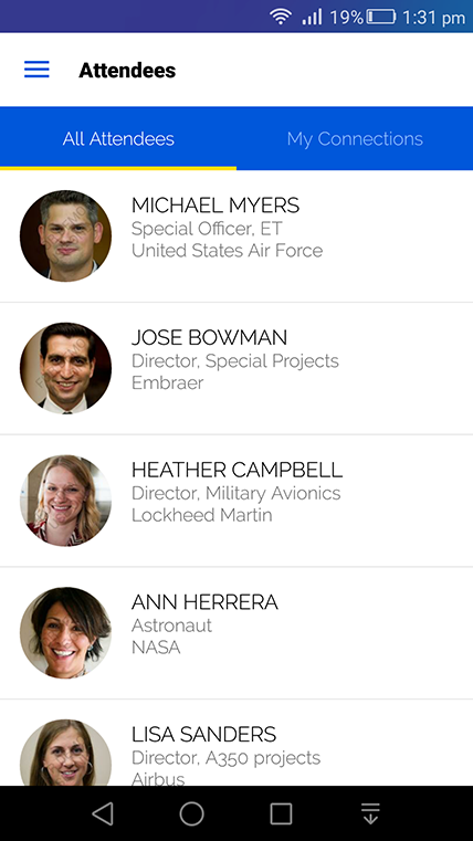 Attendee profiles and connections in the app