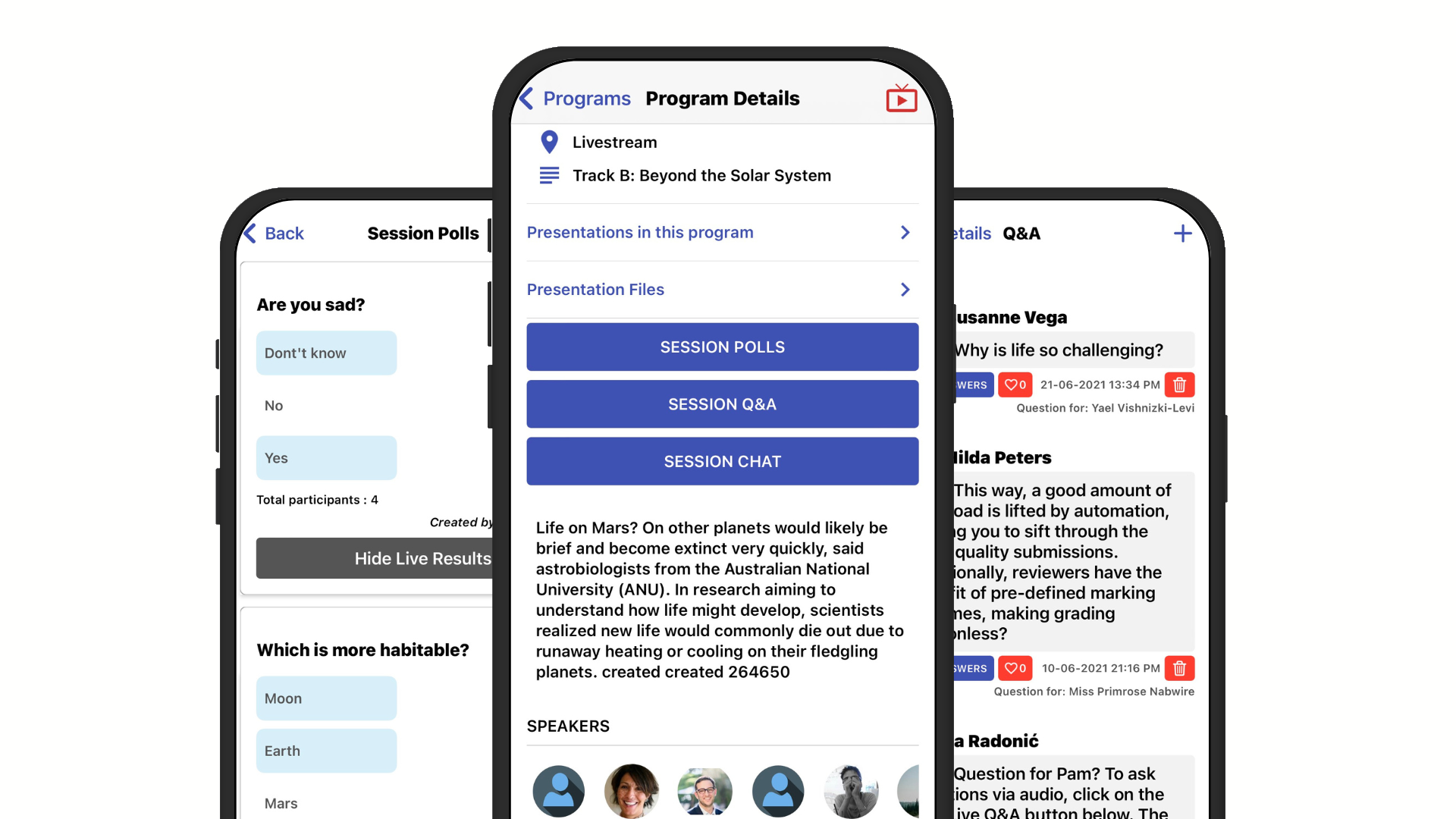 Dryfta mobile event app screens