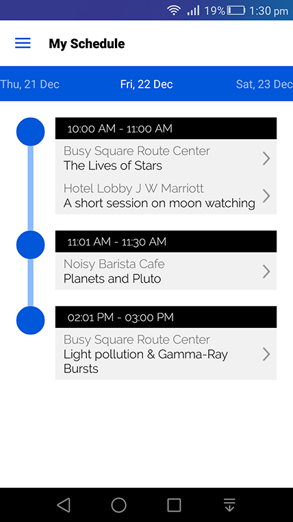 Personal event schedule in the Dryfta app