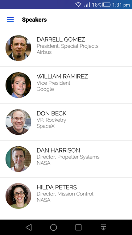 Speaker profiles in the event app
