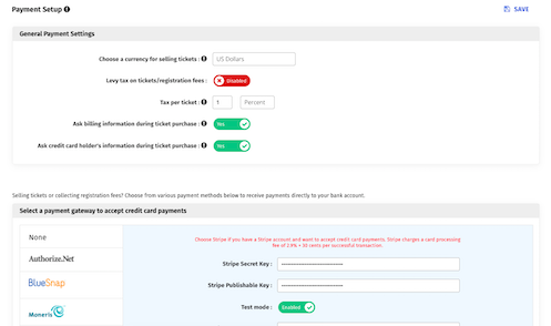 Online and offline event payment options