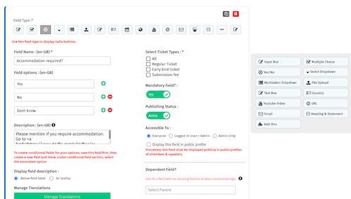 Configurable attendee registration fields