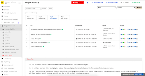 Creating programme sessions and intervals